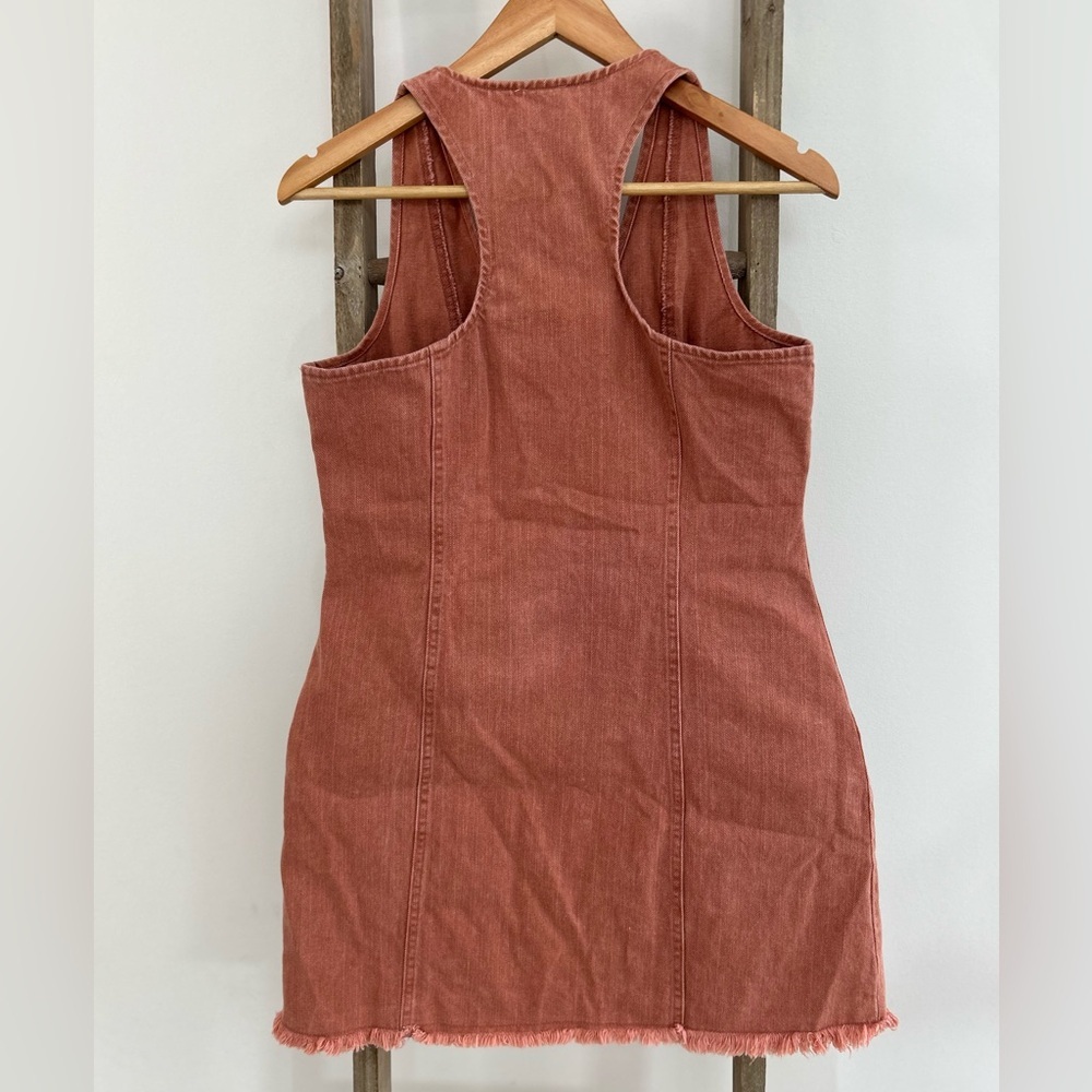 Sadie & Sage Denim Button Down Raw Hem Mini Dress Dusty Rose Women’s Size Small - Picture 6 of 6